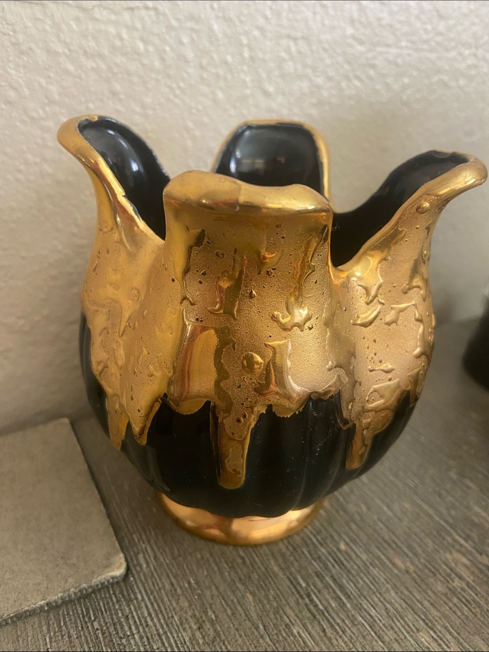 VTG 60s SAVOY Weeping 24K GOLD Tulip Vase’